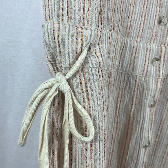 Hem & Thread Linen Blend Tan Stripe Button Up Romper Womens Size M - Picture 5 of 11